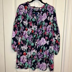 NWOT Caffe Marrakech Sheer Floral Long Sleeve Button Down Oversized Size Large